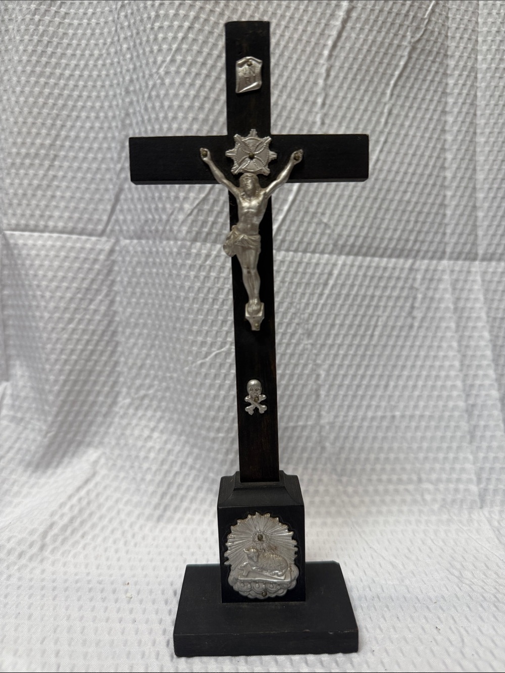 Vintage Religious Crucifix Cross 9” Wood & Silver Tone Corpus